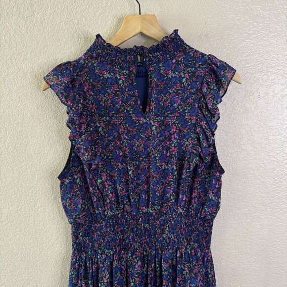 Lulus Evalina Midi Dress Womens Large Navy Blue Floral Smocked Ruffles Flowy - Picture 11 of 15